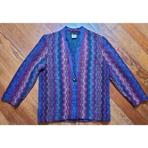 VTG Graff Californiawear Mohair Blend Colorful Boho Hippy Knit Cardigan SZ 6 USA